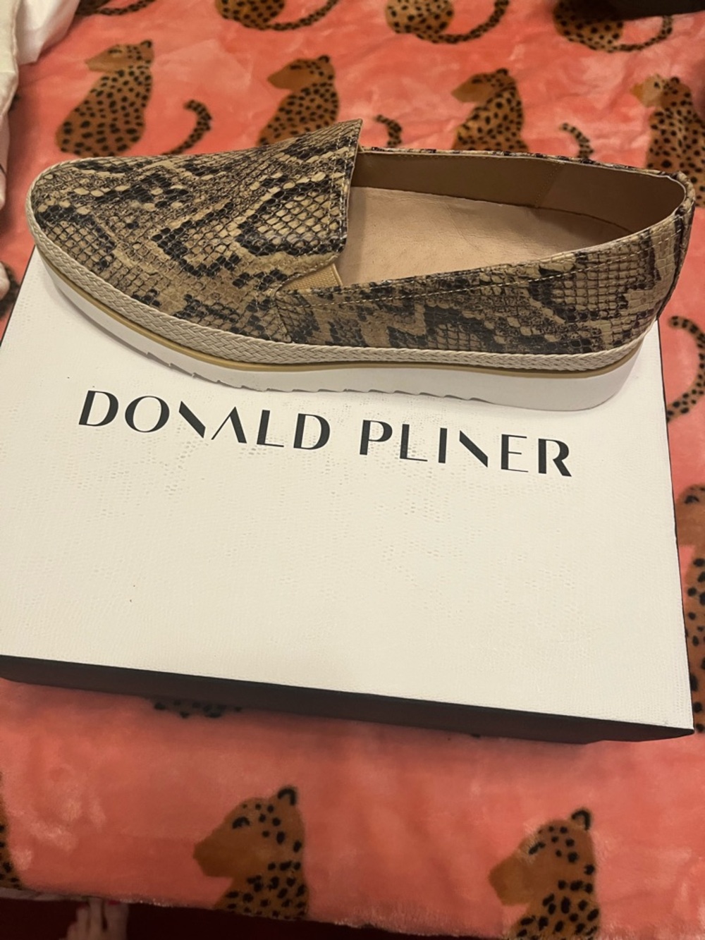 Donald Pliner Snake-Print Slip-On Loafer in Beige